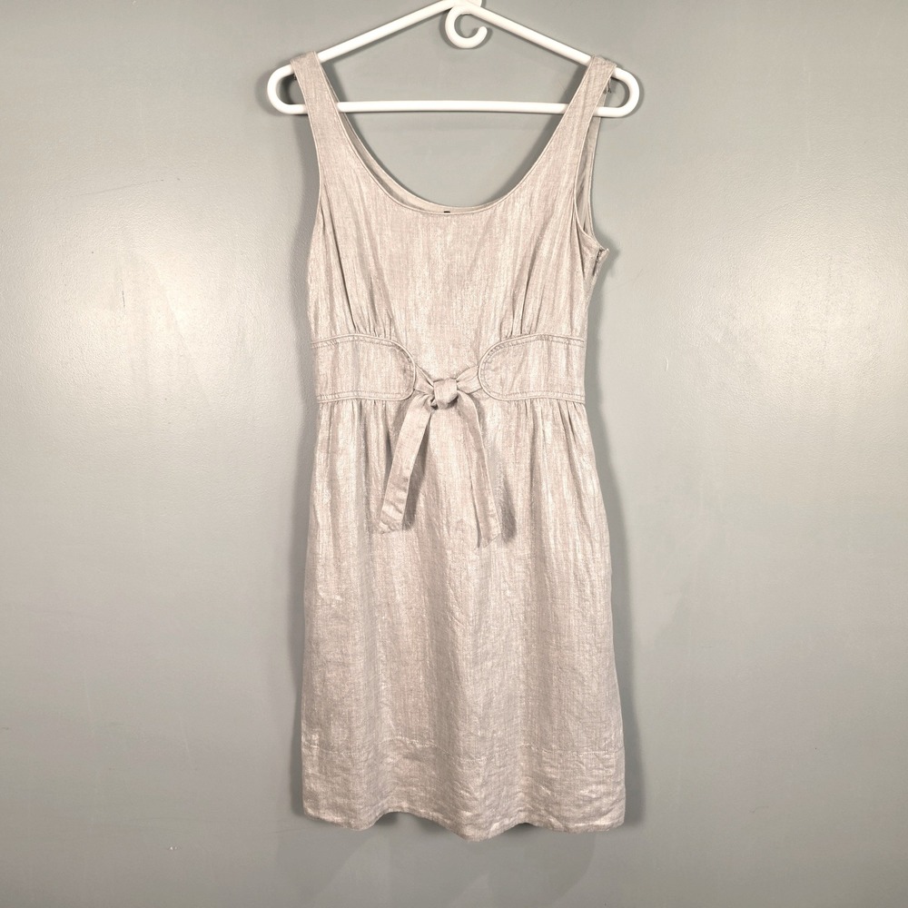J.Crew Silver Shimmer Linen Sleeveless Tie Waist Pocket Dress 4 11801 SP09 Party